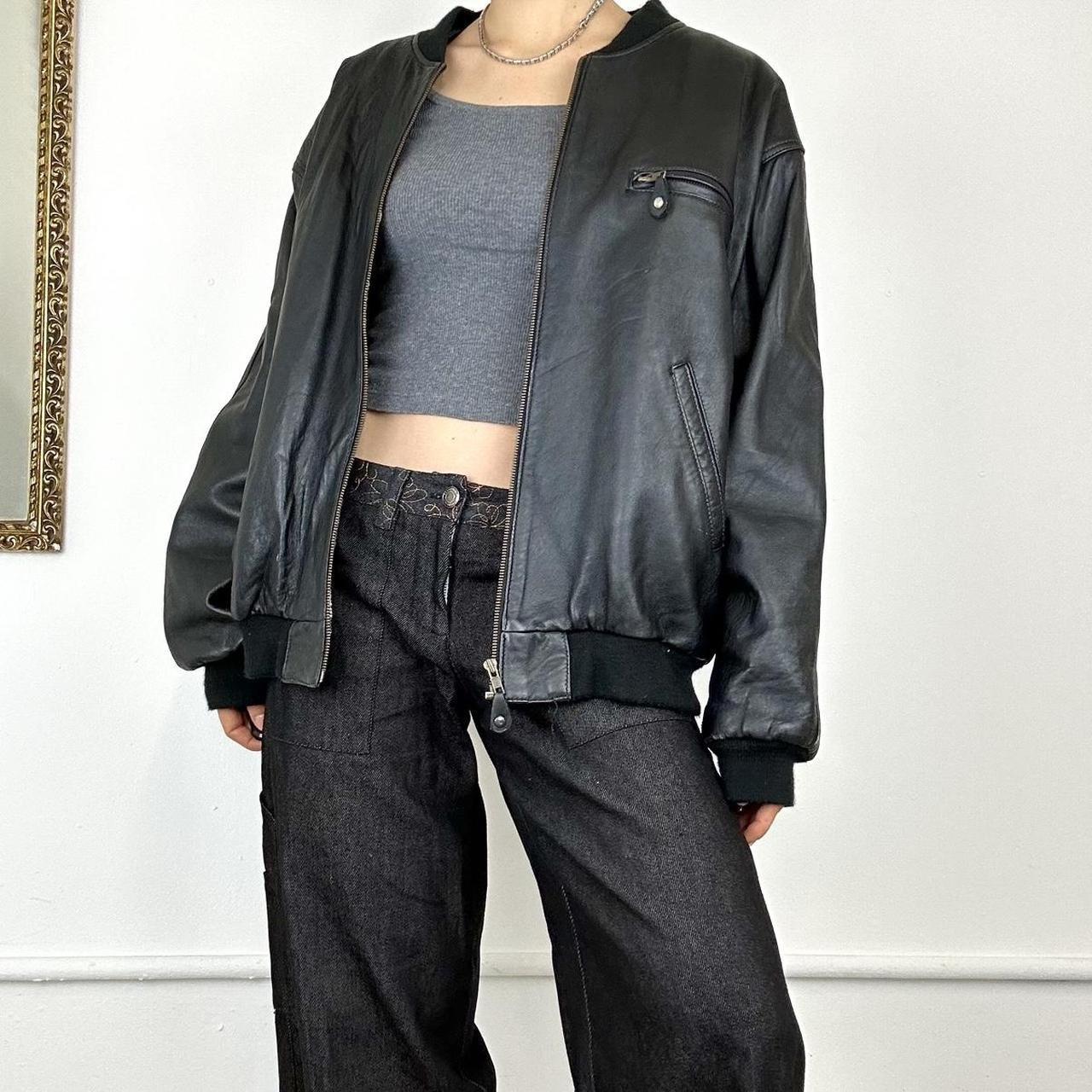 vintage black leather bomber jacket