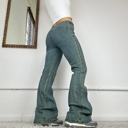 flare leg two tone jeans