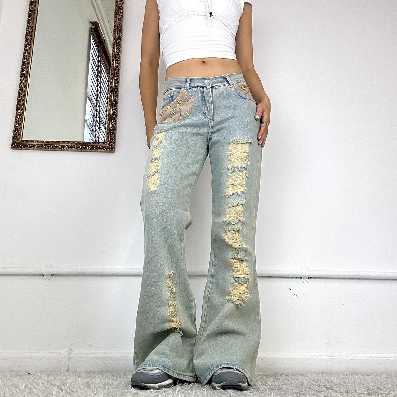 2000's wide leg distressed jeans