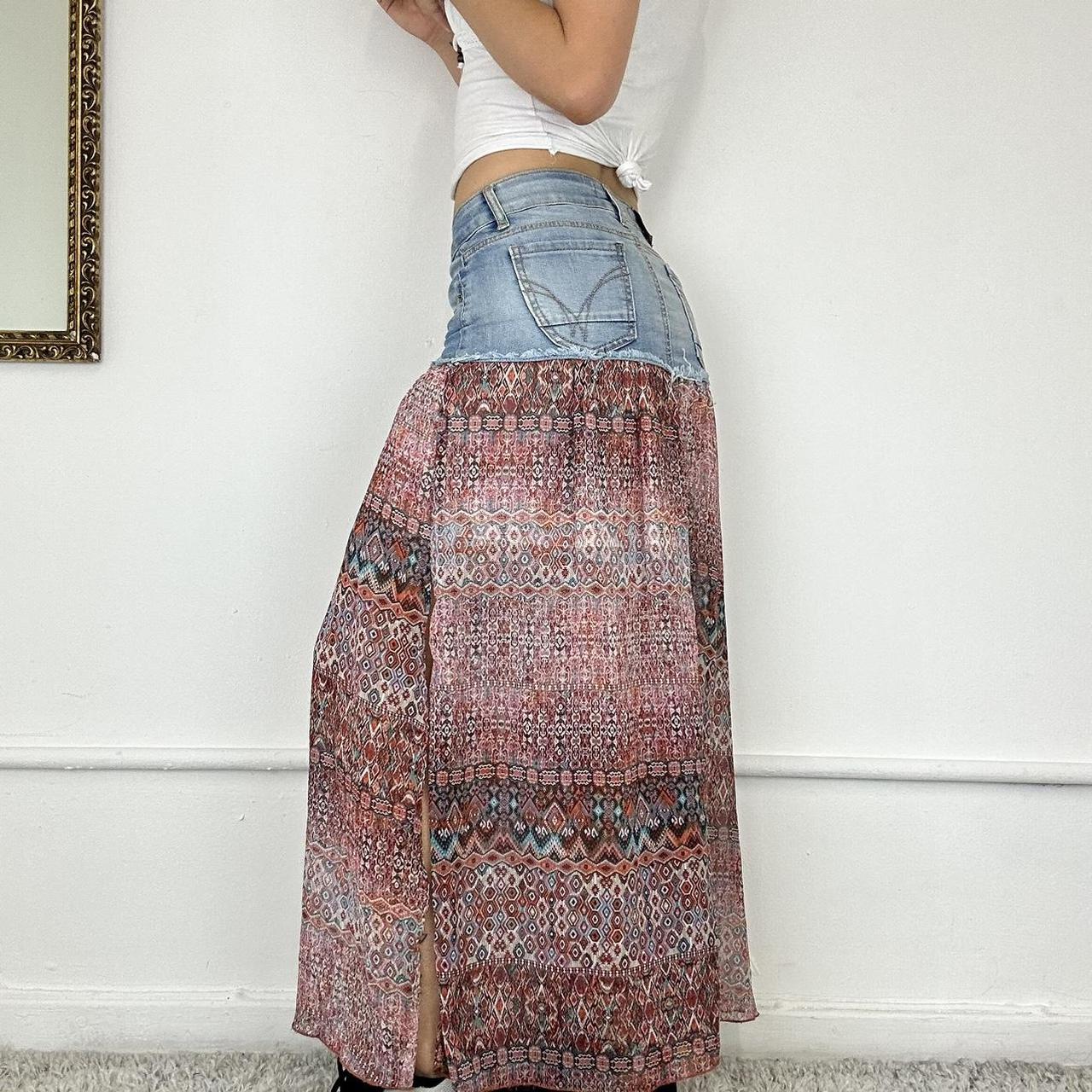 denim and mesh maxi skirt