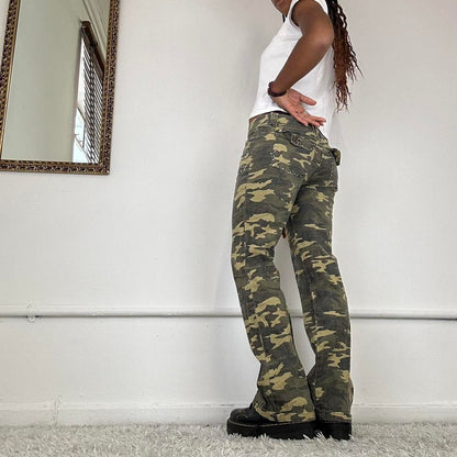 low waisted camo cargo trousers