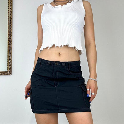 black  toggle waist cargo combat mini skirt