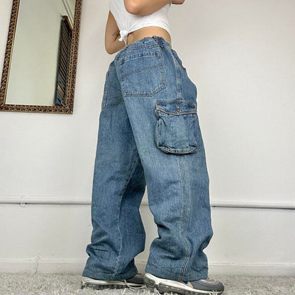 baggy cargo jeans with drawstring waist