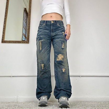 wide leg distressed jeans by osaka