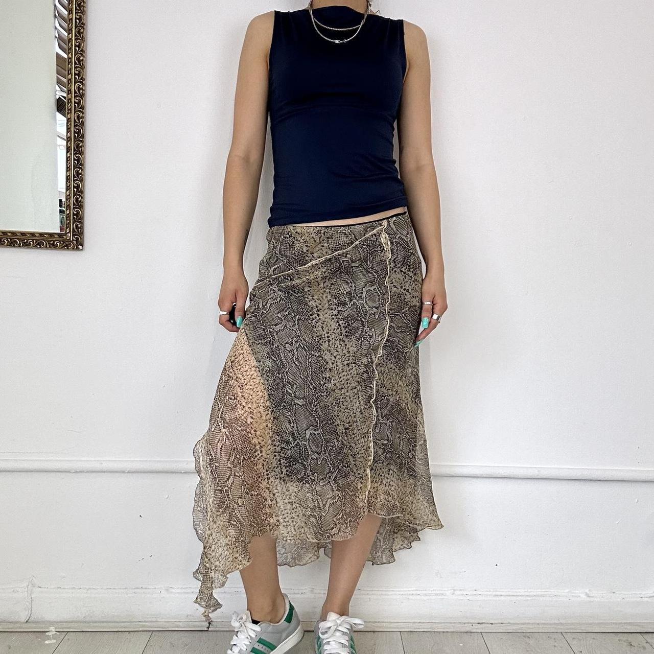 asymmetric mesh midi skirt