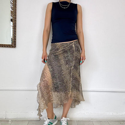 asymmetric mesh midi skirt