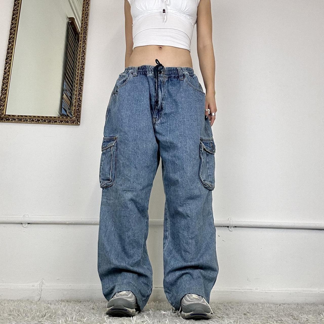 baggy cargo jeans with drawstring waist