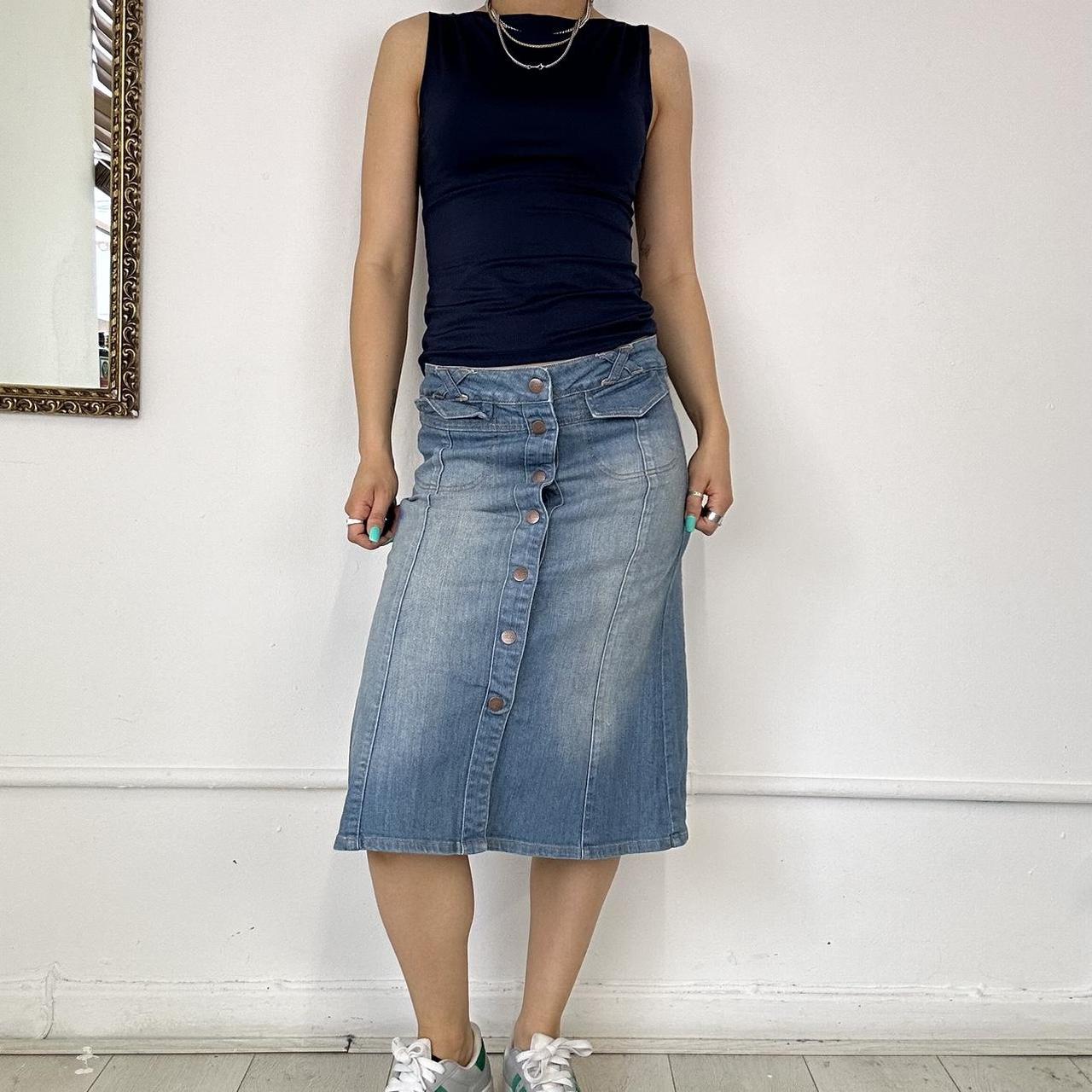 denim cargo midi skirt