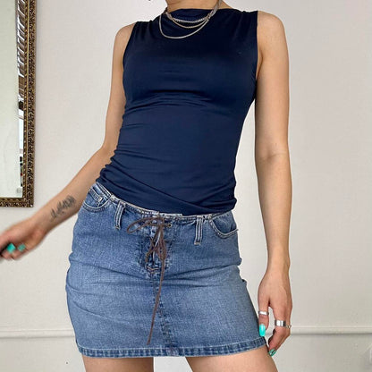 denim lace up mini skirt