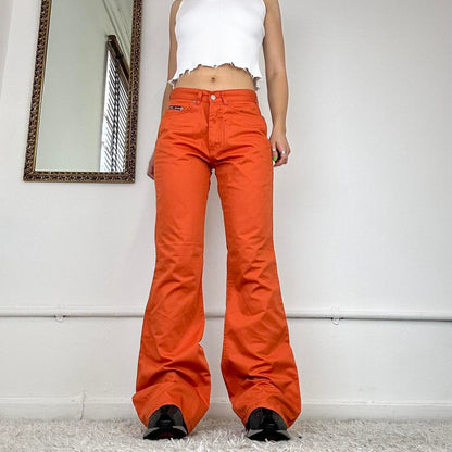 flared orange cargo trousers