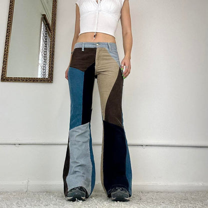 corduroy patchwork flared trousers