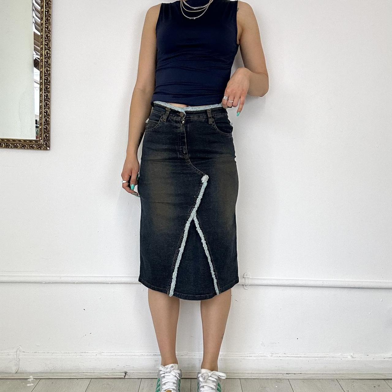 denim cargo midi skirt