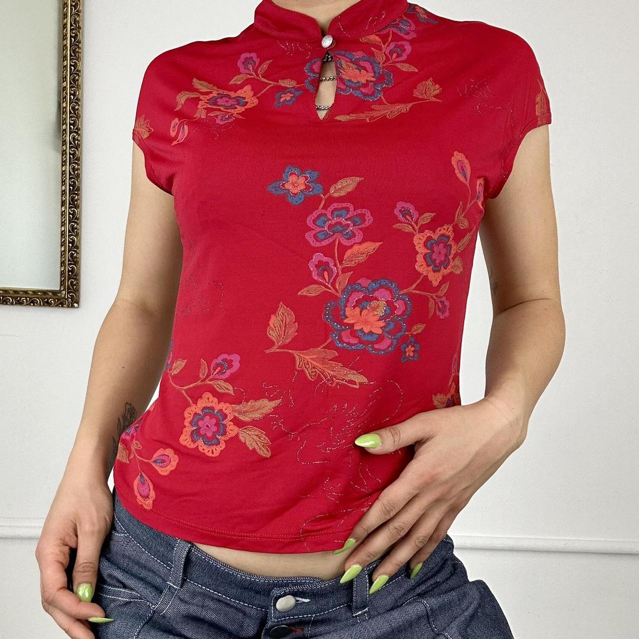 vintage red floral top