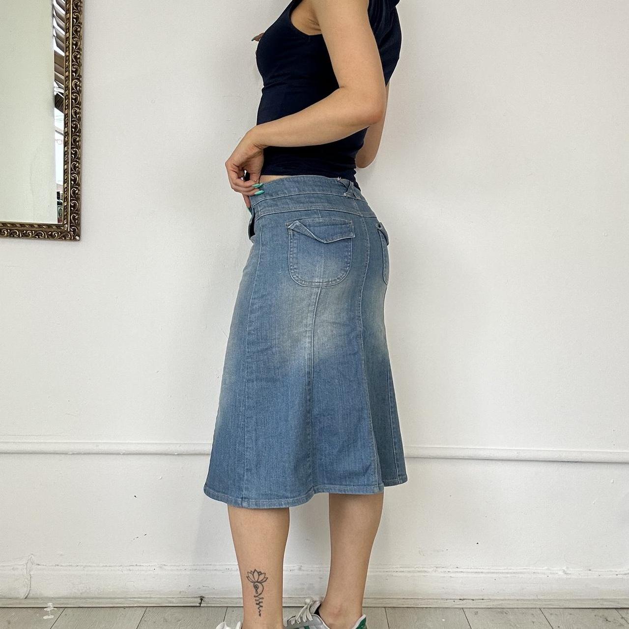 denim cargo midi skirt