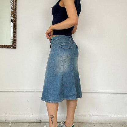 denim cargo midi skirt