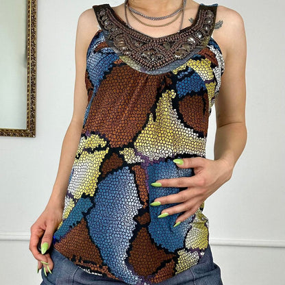 boho colourful printed beaded top