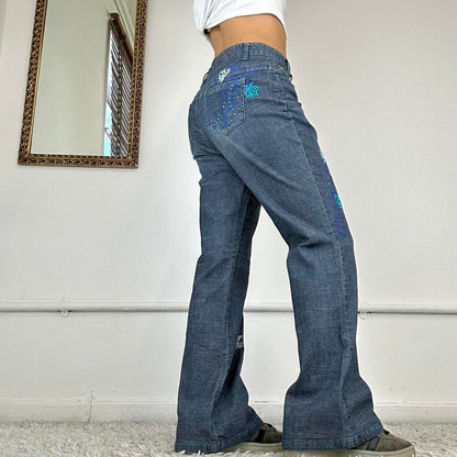 wide leg embroidered jeans