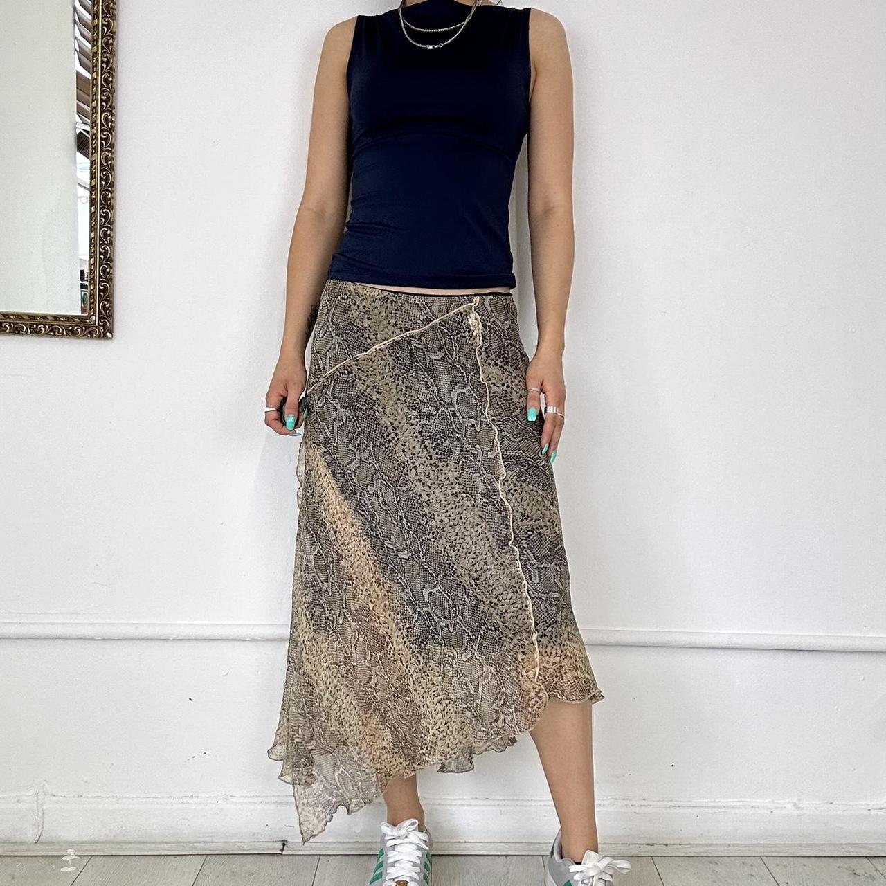 asymmetric mesh midi skirt