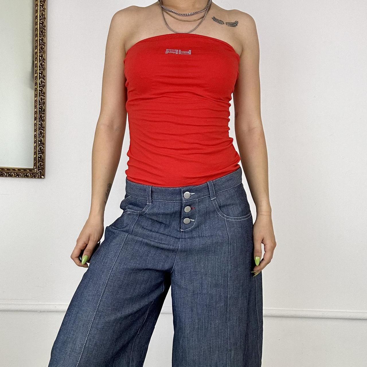 2000’s bright red bandeau top with detailing