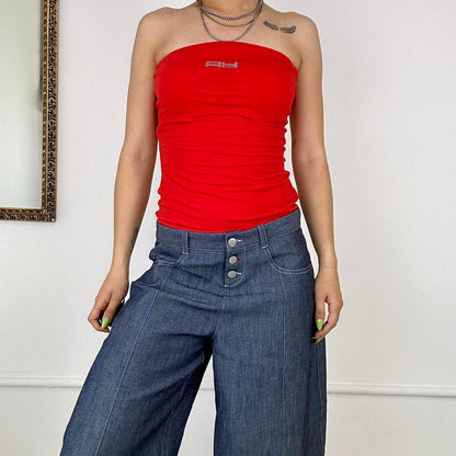 2000’s bright red bandeau top with detailing