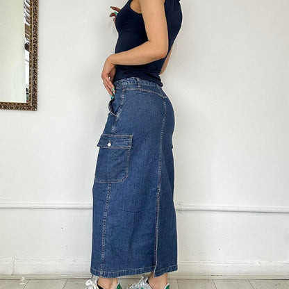 denim cargo maxi skirt