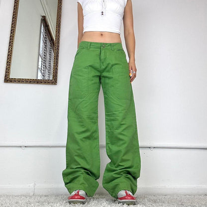 wide leg green linen cargos