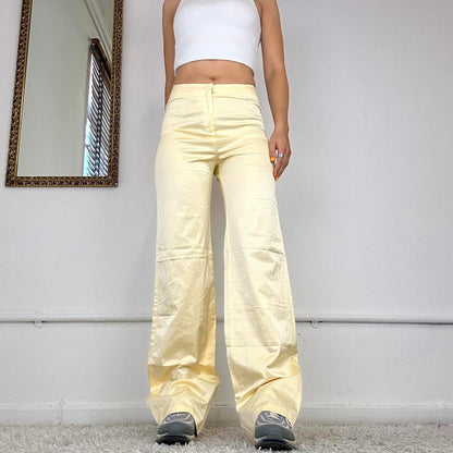 00's yellow satin look trousers