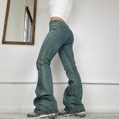 flare leg two tone jeans