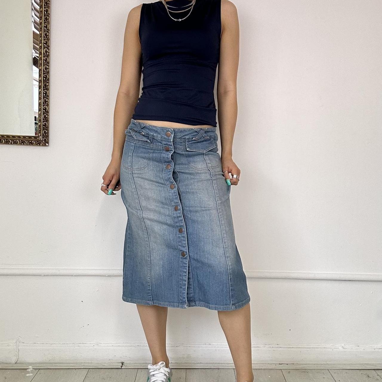 denim cargo midi skirt