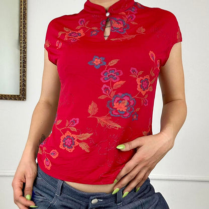 vintage red floral top