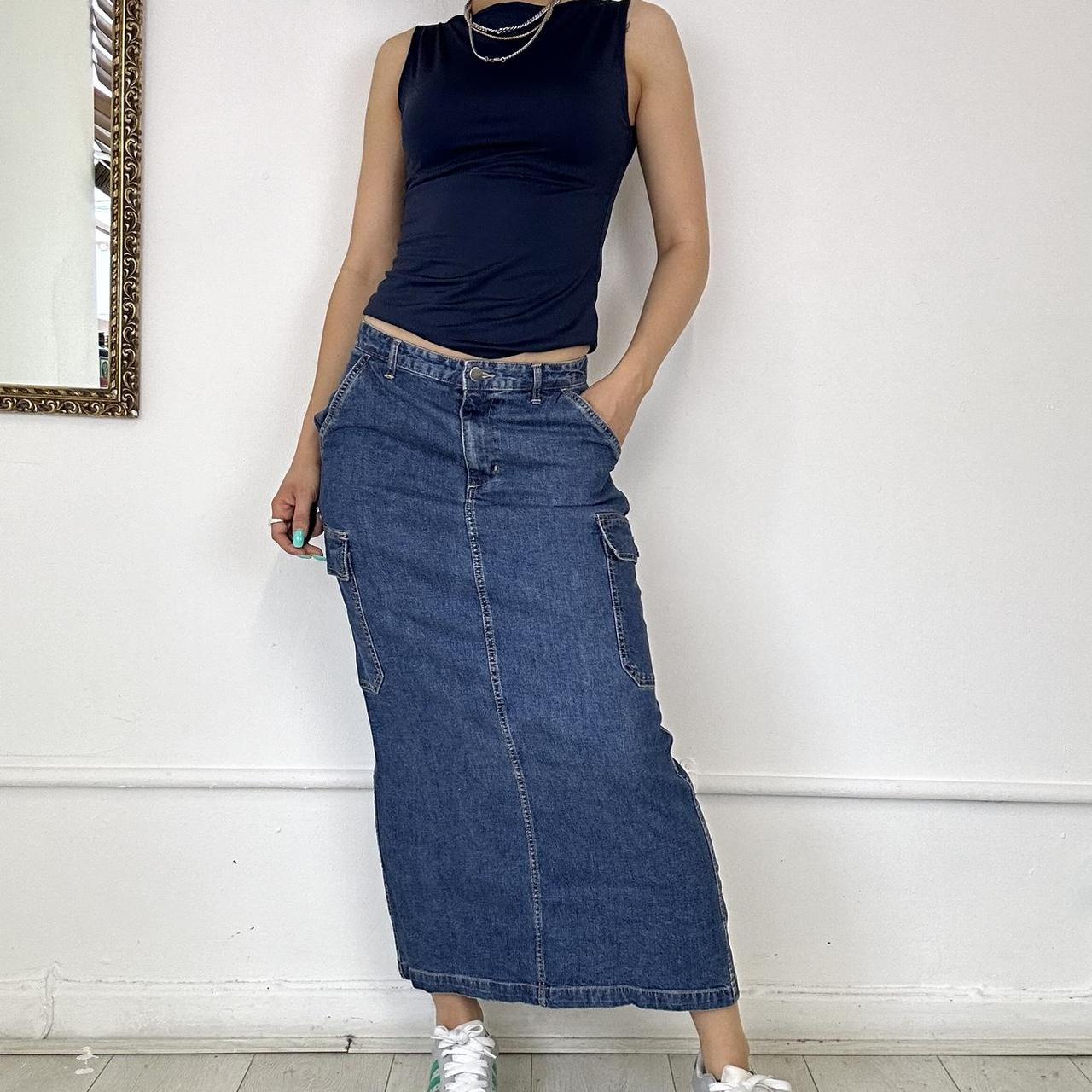 denim cargo maxi skirt