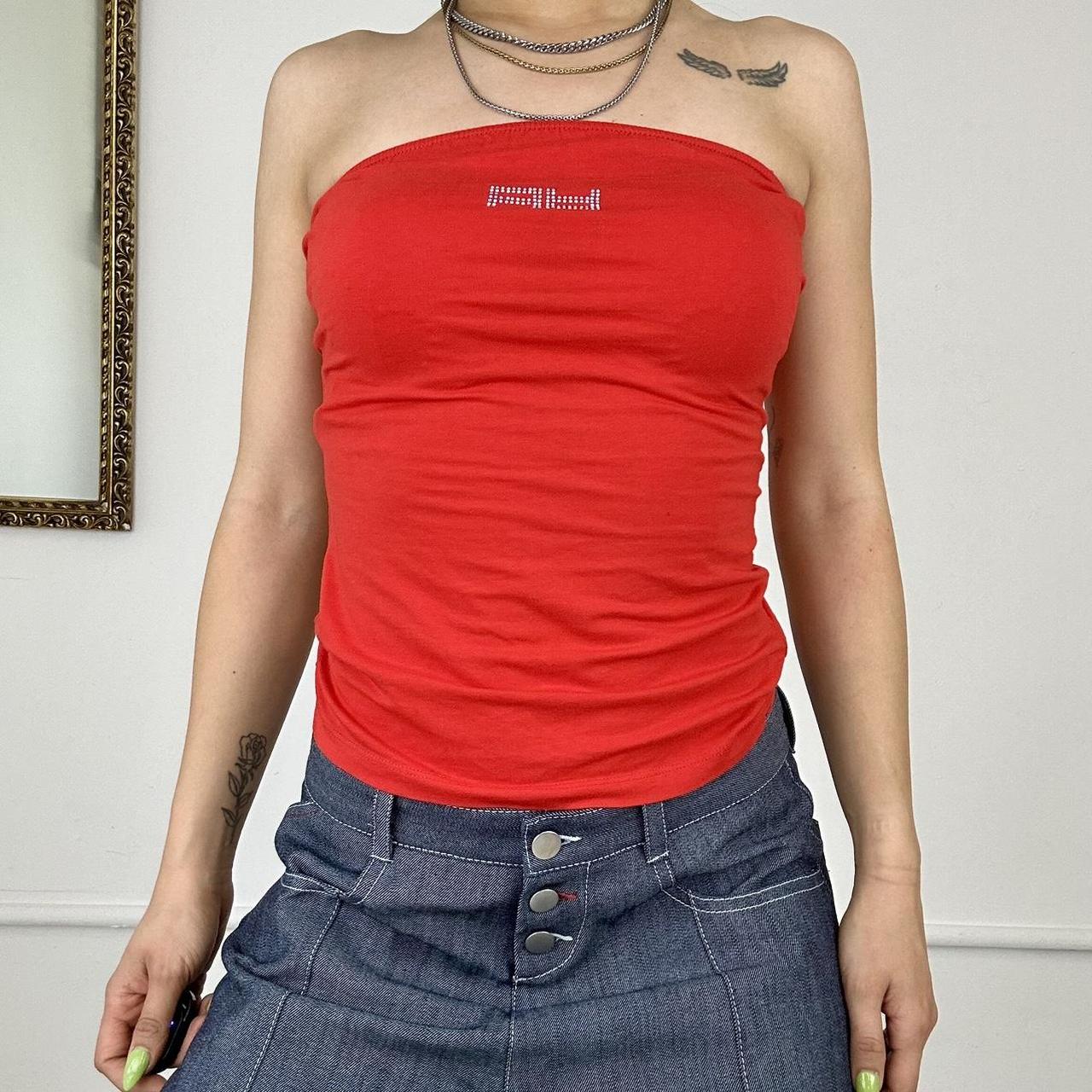 2000’s bright red bandeau top with detailing