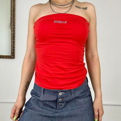 2000’s bright red bandeau top with detailing