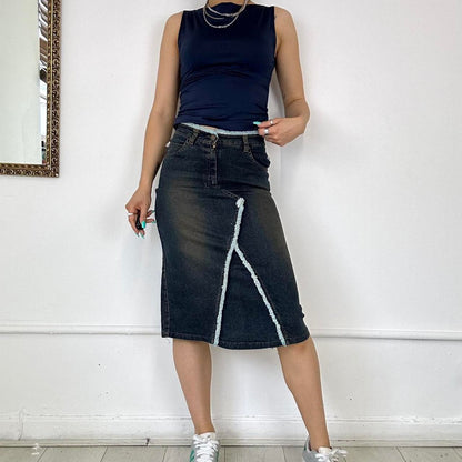 denim cargo midi skirt