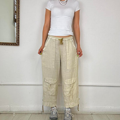 2000’s beige capri linen trousers by danza