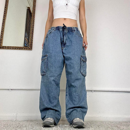 baggy cargo jeans with drawstring waist