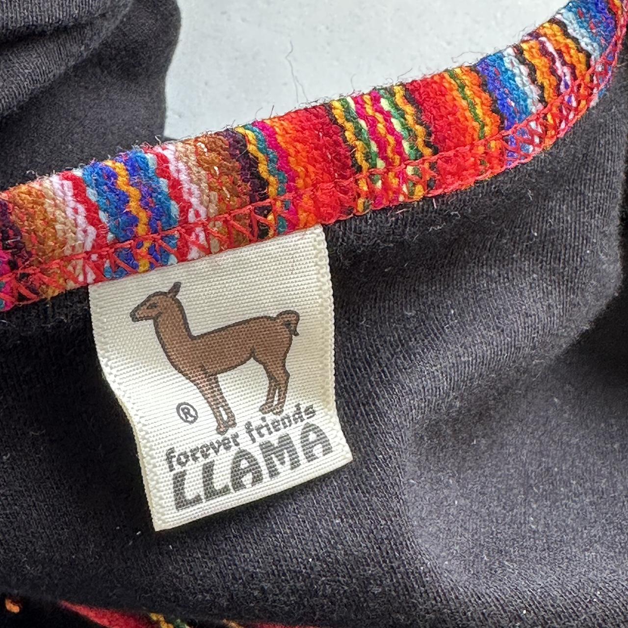 vintage llama black top with colourful detailing