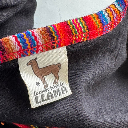 vintage llama black top with colourful detailing