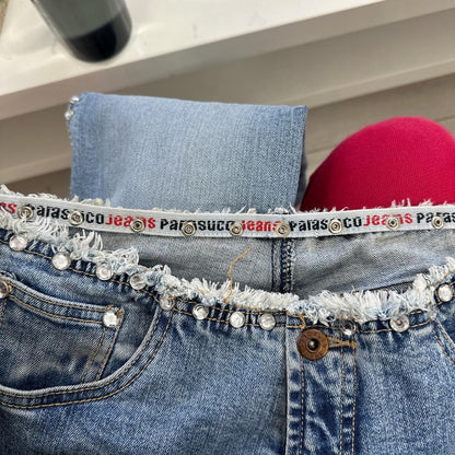 flared 00's jeans with gem detailing