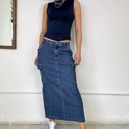 denim cargo maxi skirt