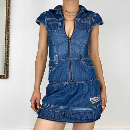 denim zip up mini dress