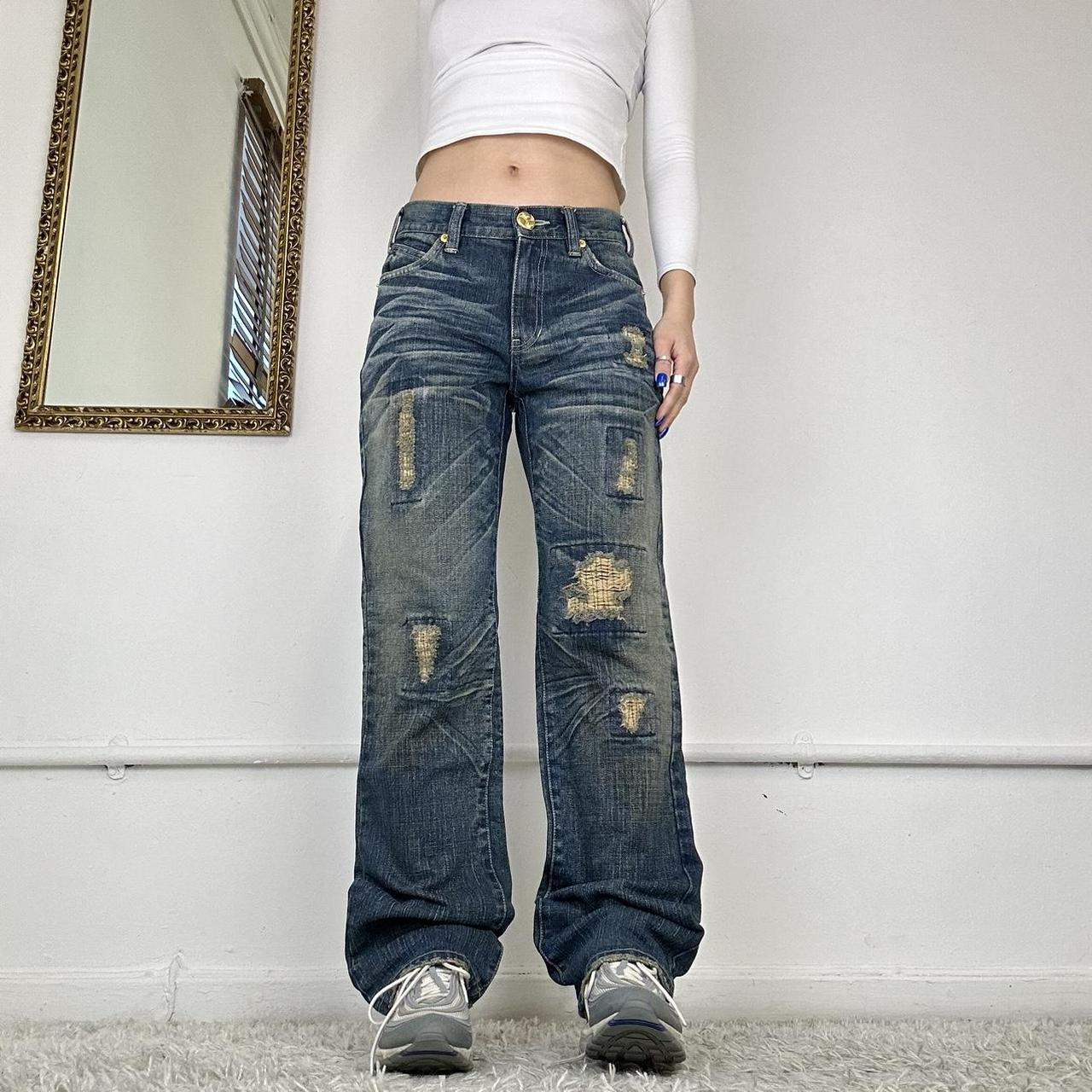 wide leg distressed jeans by osaka