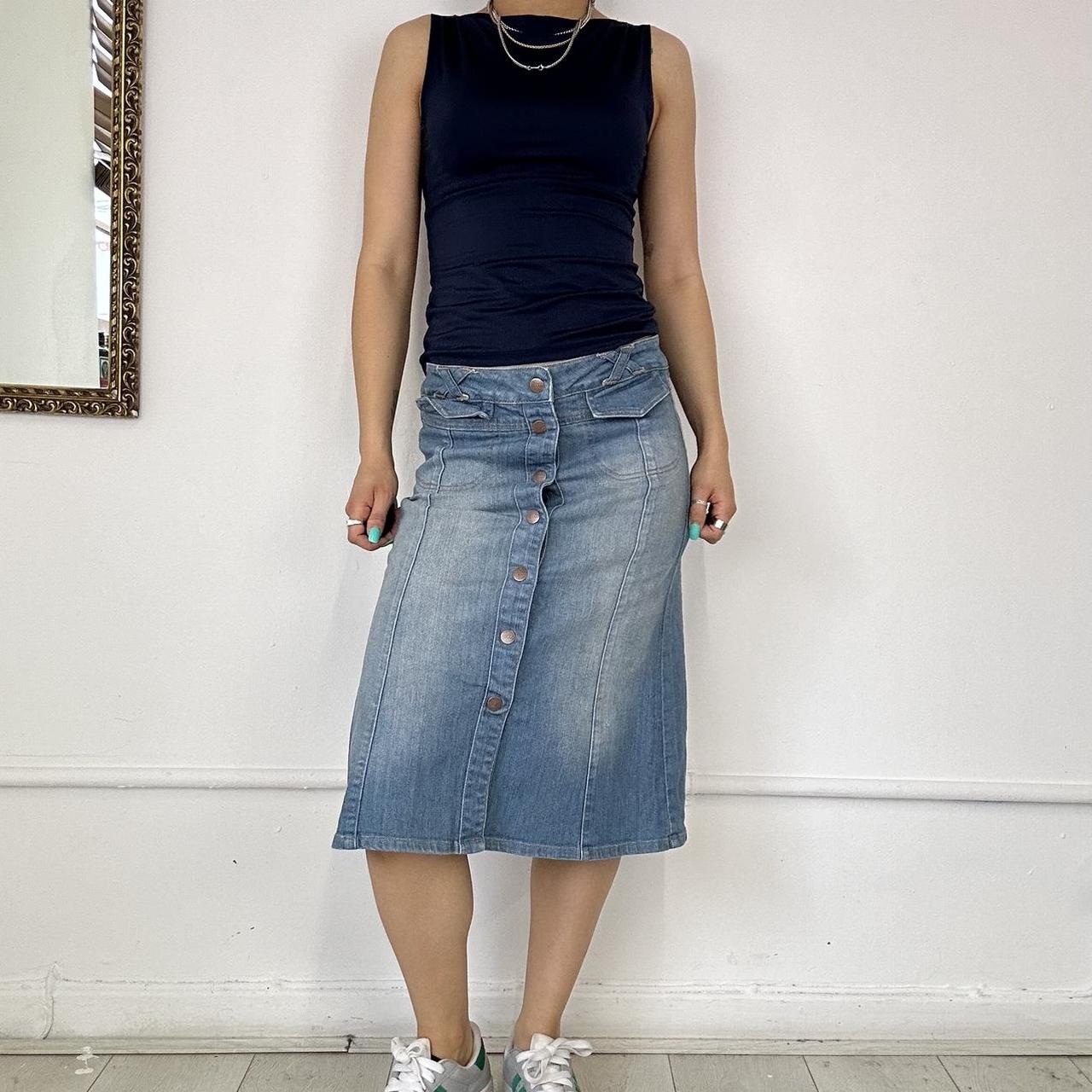 denim cargo midi skirt