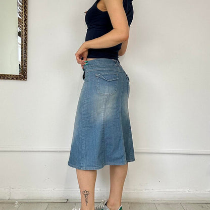 denim cargo midi skirt