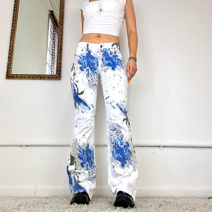 flared graphic print trousers