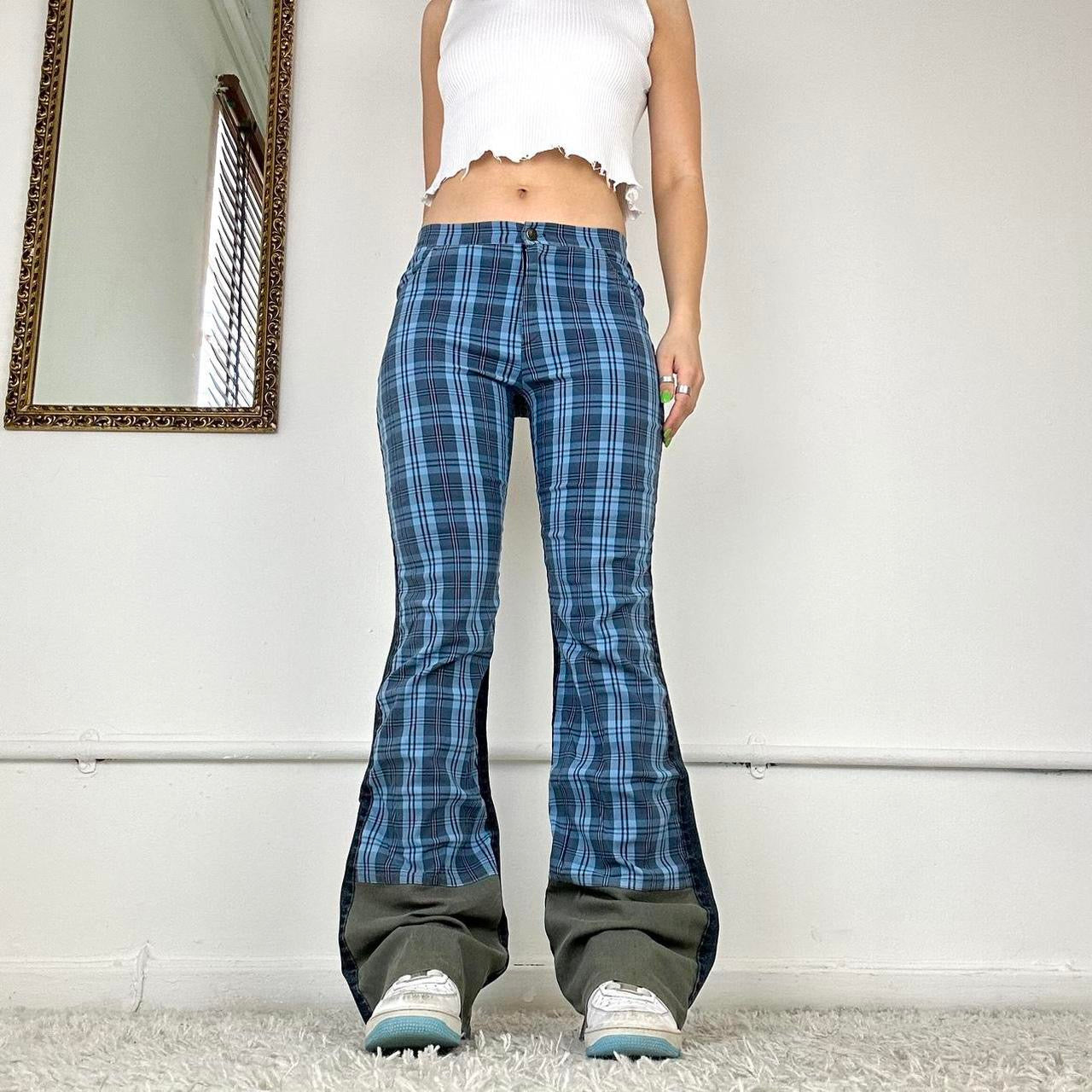 checkered flared jeans