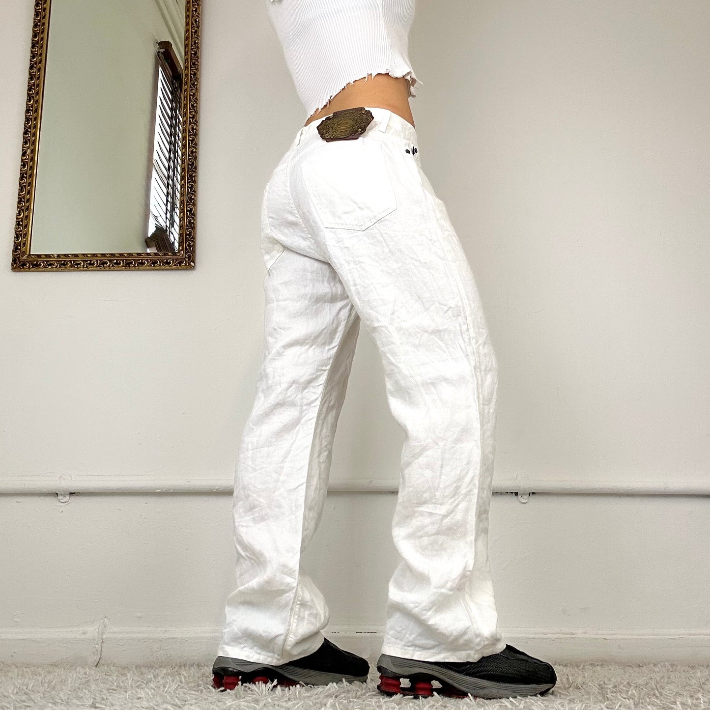 just cavalli white linen trousers