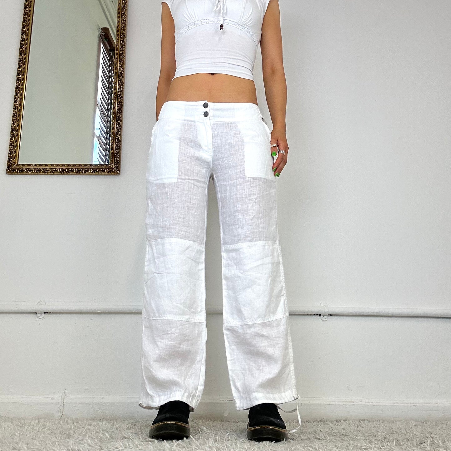 armani jeans white linen cargo trousers