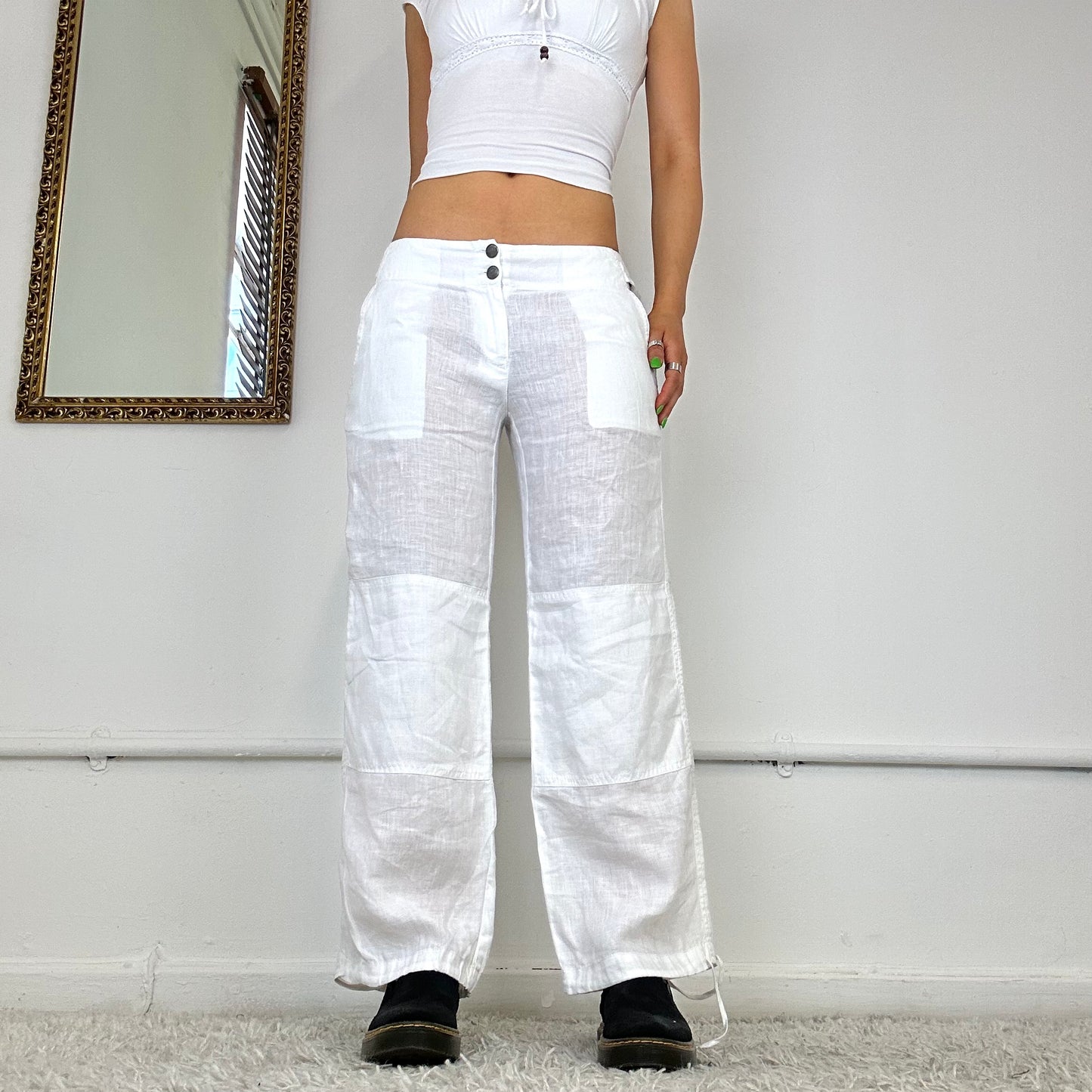 armani jeans white linen cargo trousers