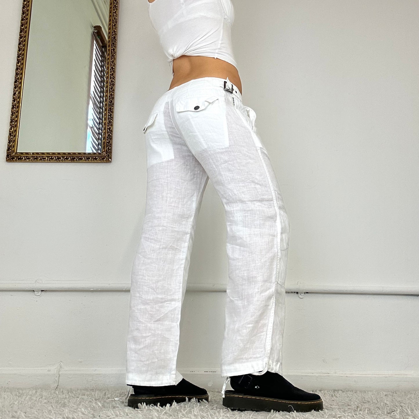 armani jeans white linen cargo trousers